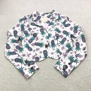 Mod Cloth Blazer Womens Small Cropped Cotton Casual Pineapple Long Sleeves